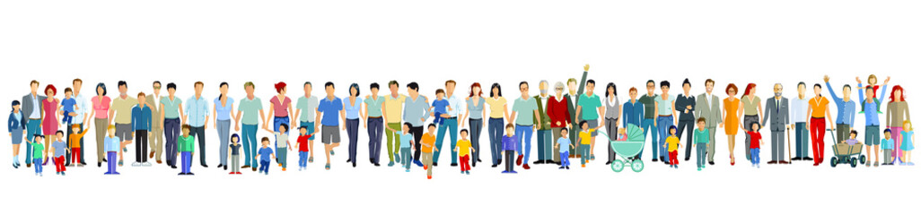 Obraz premium Happy families with children, parents and friends