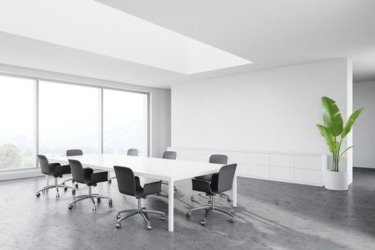 Panoramic white meeting room with nice view