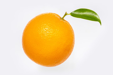 Orange with leaf side view on white background