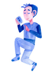 music app for smartphone, a person listens to music through headphones