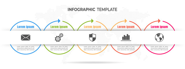 Modern circles timeline infograpic 5 options.
