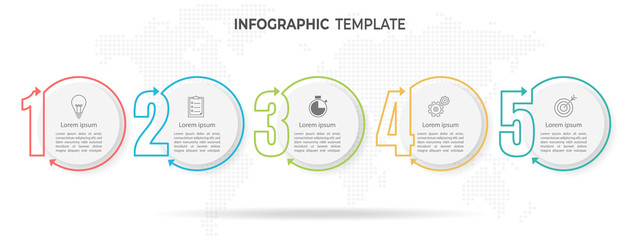 Fototapeta na wymiar Infographic template modern and thin line style, with 5 numbers and circle options.