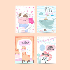 Collection set flat animal cartoon illustration for kids