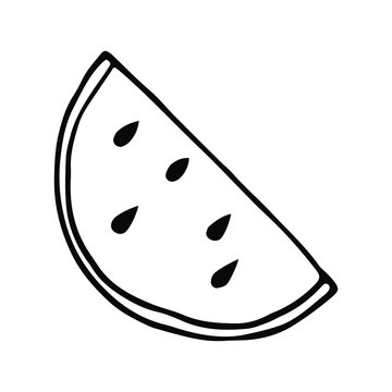 Doodle watermelon slice. Hand drawn illustration in simple cartoon stile for cards, posters, banners and othes design.