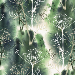 Dill Seamless Pattern. Watercolor Background.