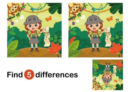 Find 5 differences education game for children. Vector illustration.
