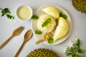 Durian and  sticky rice dessert. Thai food style