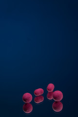 bright green, red boilies, fishing baits for carp isolated on dark background.