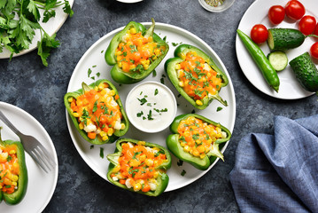 Baked green bell peppers