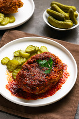 Nashville style hot chicken with pickle