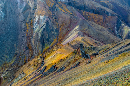 Colorful landscape at Skookum Volcano trail, Nabesna, Alaska