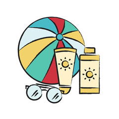 Bright and positive illustration containing icons on the summer theme.