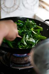 Stir-fried vegetables in the Chinese family kitchen