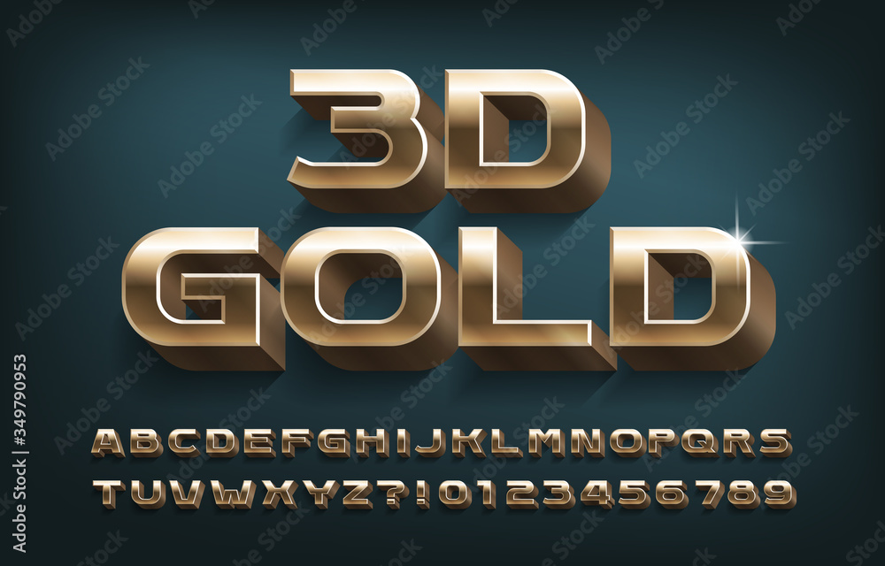 Fototapete 3d gold alphabet font. golden metal letters, numbers and symbols. stock vector typescript for your t