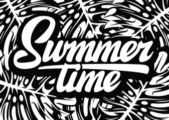Monochrome vector template for summer time party with calligraphic lettering