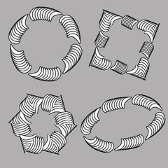 A set of bracelets made of abstract shells. Fashion simple accessories. White and black vector illustration.