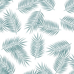 Fototapeta na wymiar seamless pattern with tropical leaves. white background with turquoise palm leaves. illustration for printing on ceramics, textiles, paper, use in design.