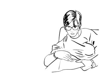 a woman with book in the home