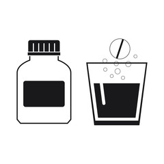 medicine, drug, tablet, pills, icon, container, liquid, glass, cup, water