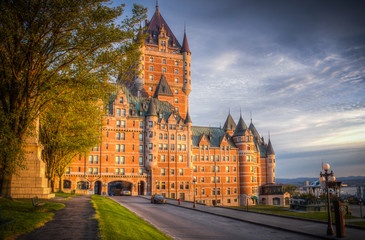 View at the Chateau of Frontenac from Dufferin terrasse in Quebec. Quebec is the capital city of the Canadian province of Quebec.