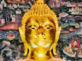 Ancient buddha statue Illustrations creates an impressionist style of painting.