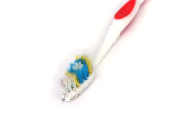 Old toothbrush. Isolate of an old dirty toothbrush.