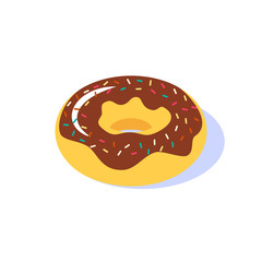 Isolated donut with chocolate icing and pastry topping on a white background.