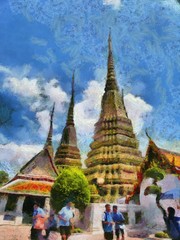 Ancient thai architecture Illustrations creates an impressionist style of painting.