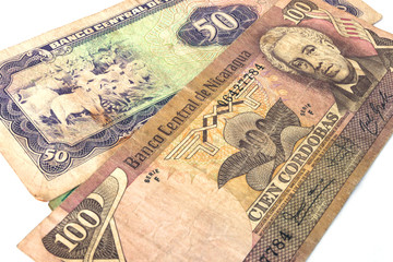 Nicaraguan banknotes. African banknotes. Africa crisis concept - money. The fall of the African currency and the economy. Depreciation of African money