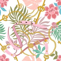 Wallpaper murals Floral element and jewels Seamless pattern with floral element and jewels.