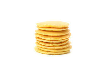 Tasty pancakes isolated on white background. Sweet breakfast