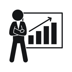 Successful businessman with rising chart icon.  Vector.