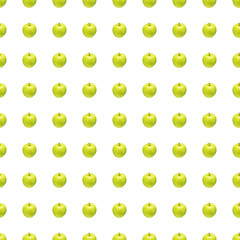 Pattern of green apples on a white background. Isolated fruits. Image for fabric, wallpaper and wrapping paper.