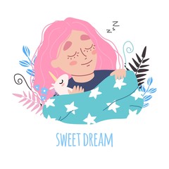 little cute girl sleeping in her bed