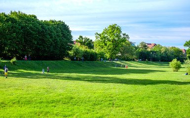 people in the park on a sunny spring day, Dumbrava park, Sibiu, Romania