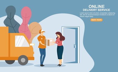 Online delivery service concept, online order tracking, young man happy the package arrived, can use for, landing page, template, ui, web, mobile app, poster, banner, flyer