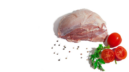 fresh steamed meat pork on a white background