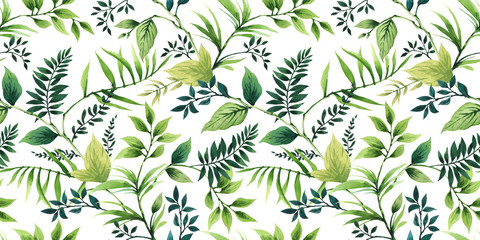 Decorative plants, herbs and leaves. Abstract watercolor. Hand drawn seamless pattern. Design for textiles, souvenirs, fabrics, packaging and greeting cards and more.