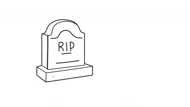 Self drawing animation of gravestone. copy space, White background. 