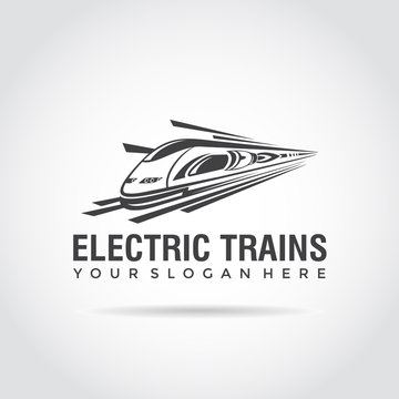 Electric Train template logo design. fast image, simple flat design. 