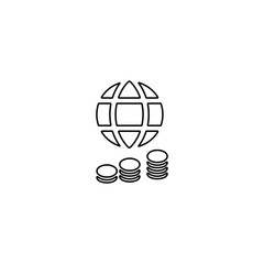 Global dollar currency icon. International money transfers sign. Worldwide financial transactions symbol. Global economy, international finance concept. Currency exchanges sign.