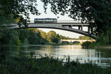 Empty bus crossing Loire river in France © Adam Morton