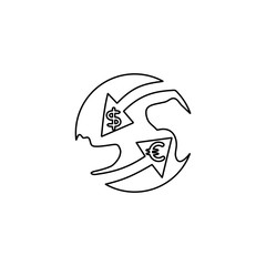 Global currency exchange icon. International money transfer sign. Worldwide financial transactions symbol. Global economy, international finance concept. Line icon design for perfect business concept.