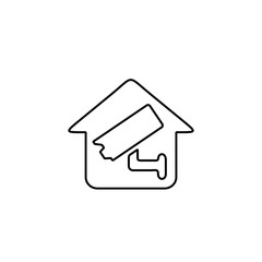 Concept of smart house technology. IoT integrated home with centralized control of lighting, heating, ventilation and air conditioning, security and video surveillance. Internet of things line icon.