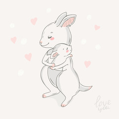 Obraz na płótnie Canvas Animal family character. Vector illustration. Mom and baby. Happy mother day. Mom I love you.