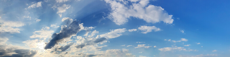 Obraz premium Blue sky panorama with cloud on a sunny day. Beautiful 180 degree panoramic image.