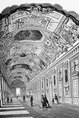 Naklejka premium Apollo Gallery at the Louvre. Paris, Frances. Antique illustration. 1856.