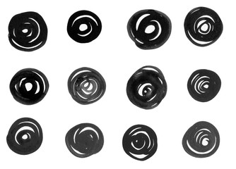 Black hand painted watercolor bubbles. Web elements for icons, banners and labels. Isolated shapes on white background. - 349810346
