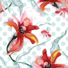 Afwasbaar behang Naadloze bloemmotief. Aquarel achtergrond. © Marina Grau
