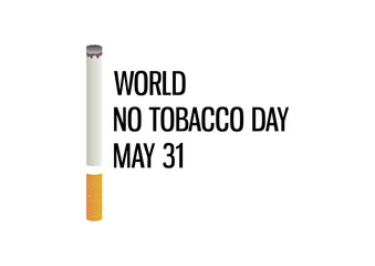 World No Tobacco Day inscription with a cigarette vector. Cigarette isolated on a white background. Stop smoking campaign. No Tobacco Day Poster, May 31. Important day